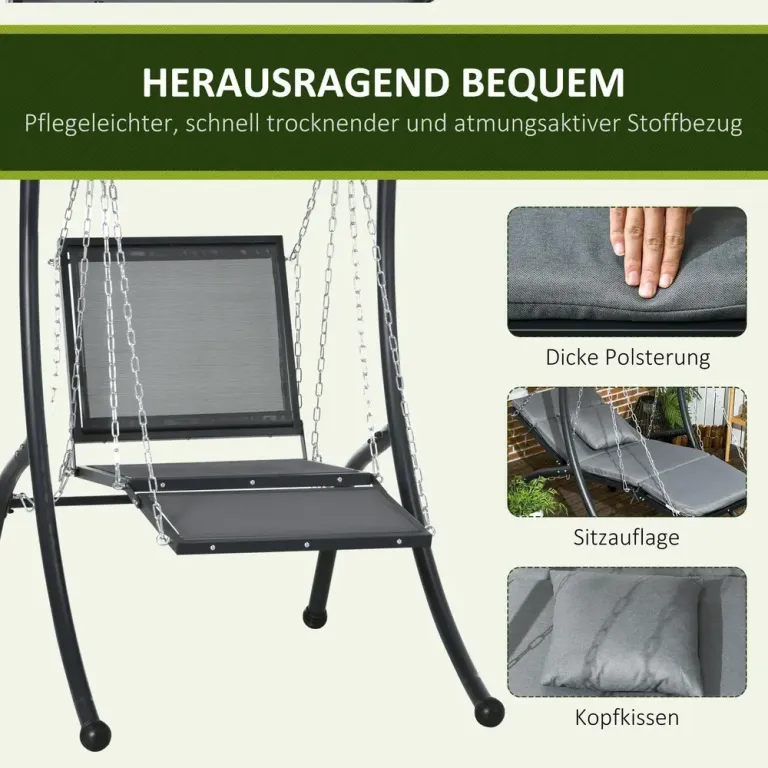 Hammock med Soltak och Dynor Trädgårdsgunga i Metall Hängstol