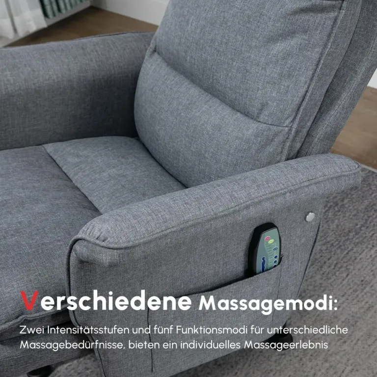 Elektrisk Massagefåtölj med Fotpall Grå Linnelook Fjärrkontroll