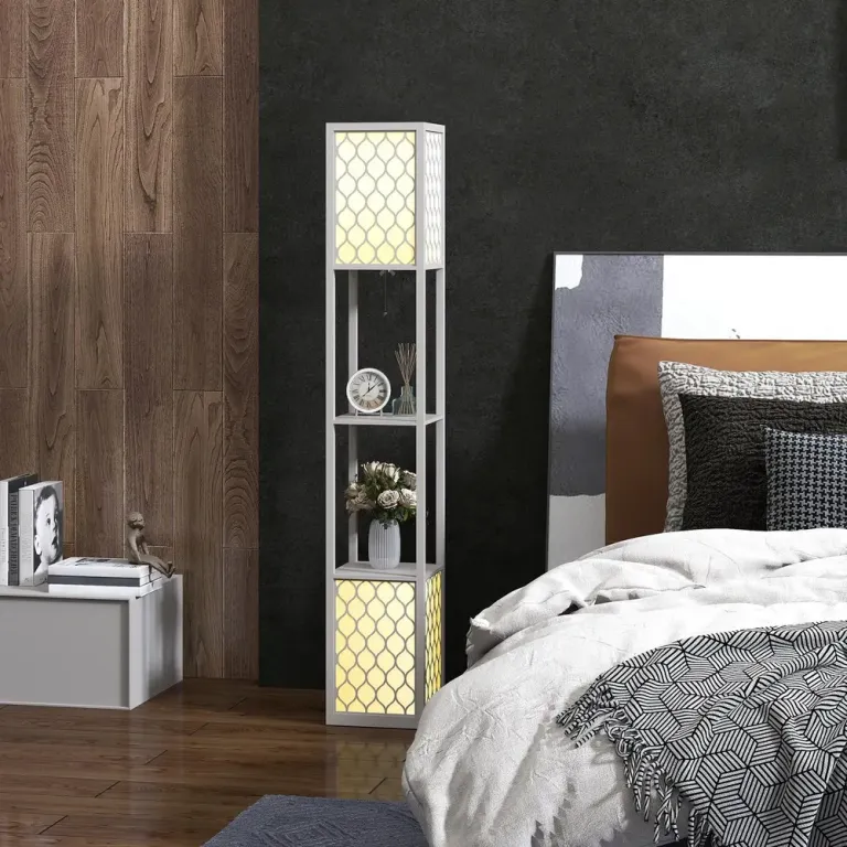 Golvlampa 2 Hyllor och Dragkedja Svart+vit 26x26x156 cm