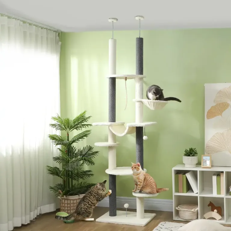 Takhögt Klösträd 225–255 cm med Hängmattor, Vitt Golv Justerbart