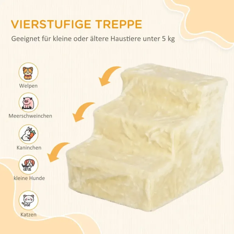 Hopfällbar Djurtrappa 3 Steg, Beige Mysig Husdjurstrappa