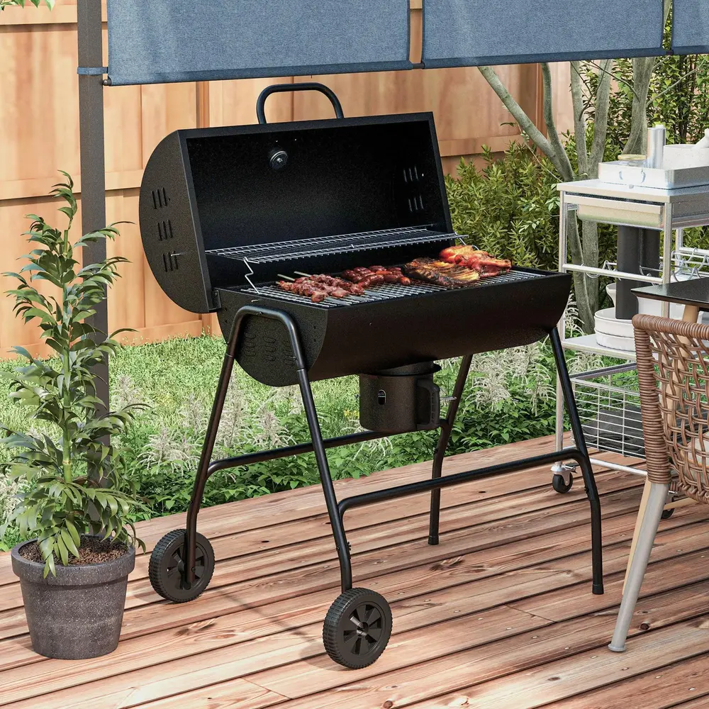Kolgrill BBQ Rökare med Lock Svart 95 x 71,5 x 102 Cm