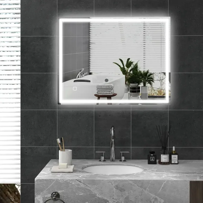 Badrumsspegel med LED-Belysning, Silver