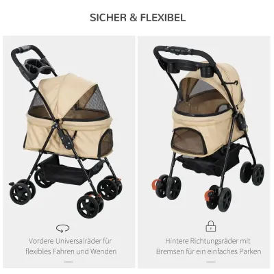 Hundvagn Husdjursvagn Khaki av Oxford Tyg 67 x 45 x 96 cm