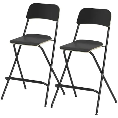Set 2 Hopfällbara Barstolar med Stålram Svart
