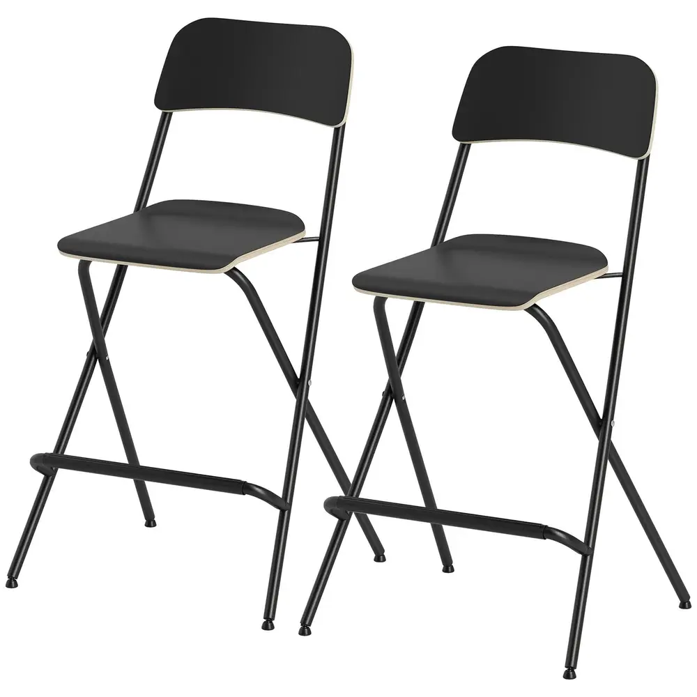 Set 2 Hopfällbara Barstolar med Stålram Svart