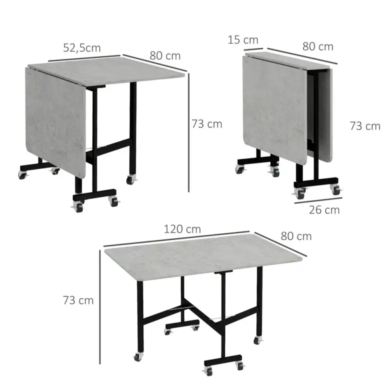 Fällbart Matbord för 4-6 Personer med Hjul 120 x 80 x 73 cm