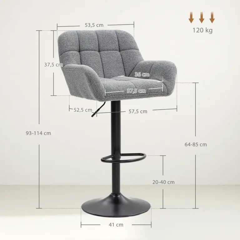Set 2 Barstolar Retrodesign Höjdjusterbar Fleece, Grå Pack Sänkbara