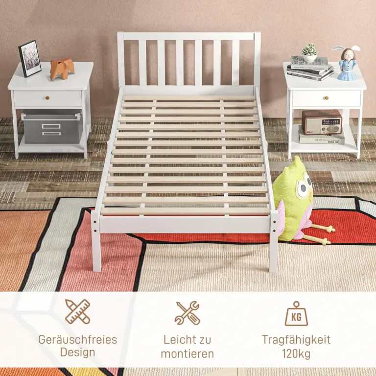 Enkelsängstomme med Sänggavel, Vit Rygg