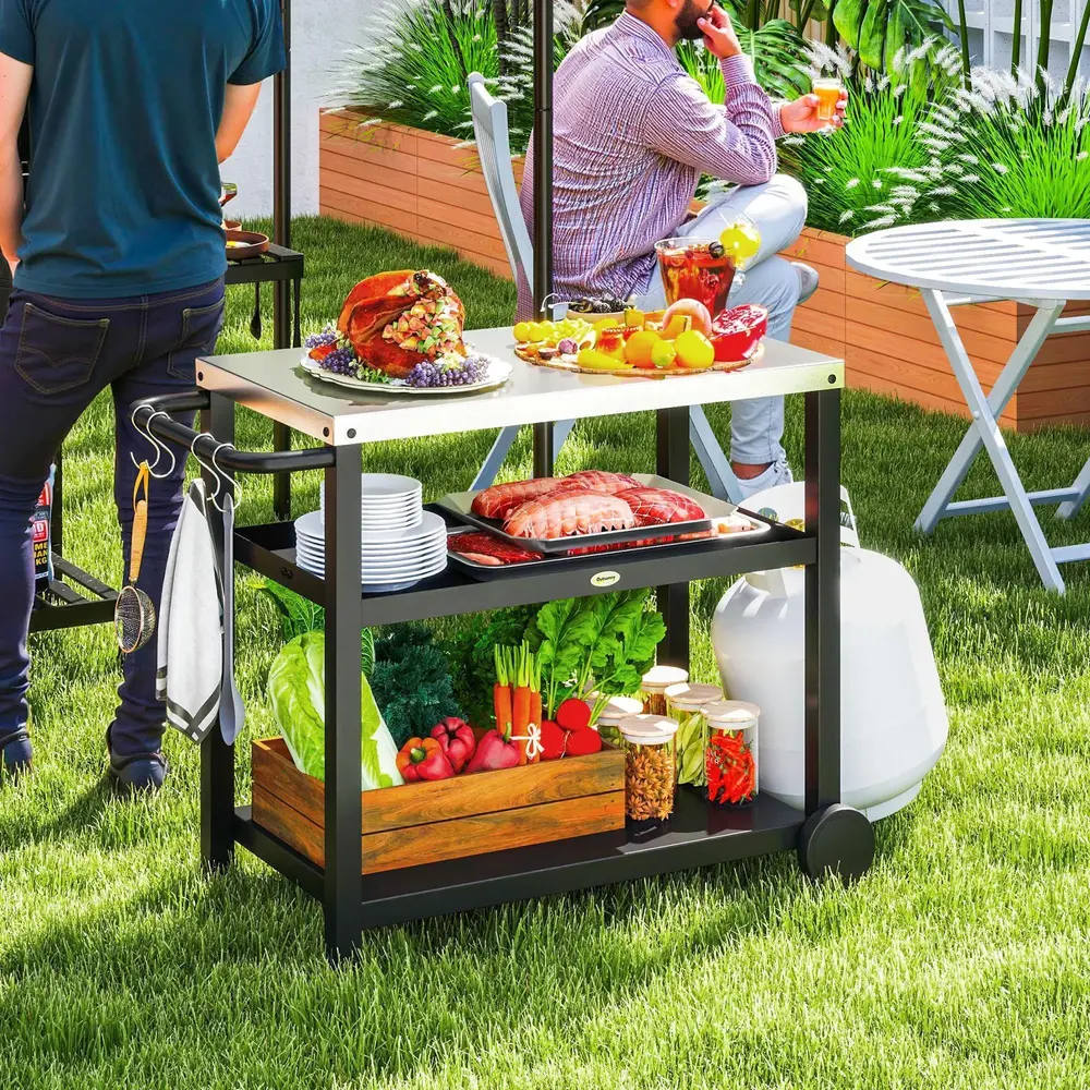 Grillvagn Serveringsvagn med Hyllor Kolgrå 102 x 50 x 81 Cm