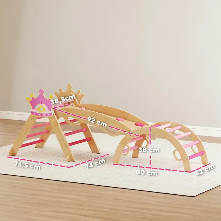 Klätterställning Prinsessa 8 i 1 Rosa Trä för Barnrum Inomhus