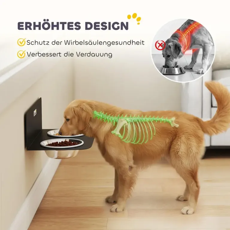 Matskål Hund Väggmonterad Svart Rostfritt Stål 14 cm
