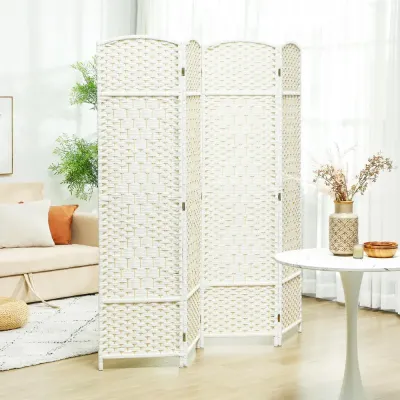 4-Panels Rumsavdelare med Vikbar Skiljevägg och Vävmönster Handvävt
