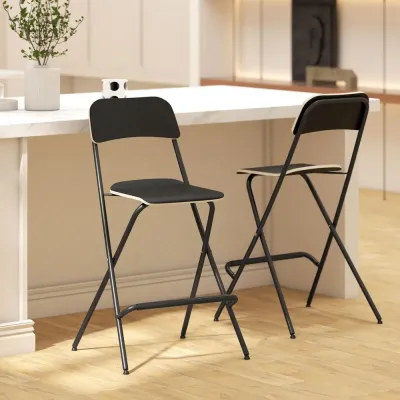 Set 2 Hopfällbara Barstolar med Stålram Svart