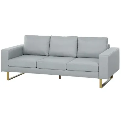 3-Sits Soffa med Massiv Träram och Metallben Ljusgrå