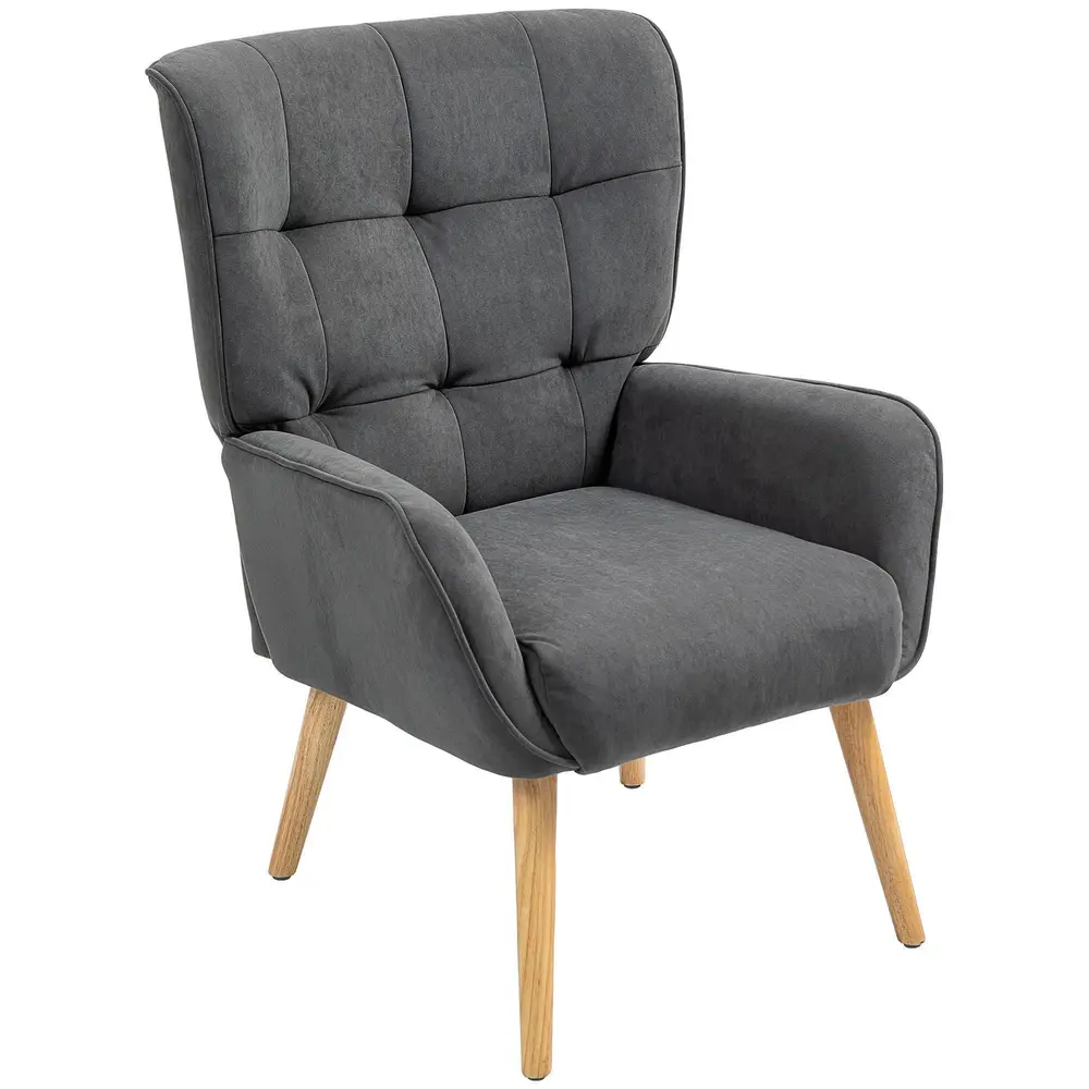 Fåtölj Loungestol Relaxstol med Träben Grå av Sammetslook