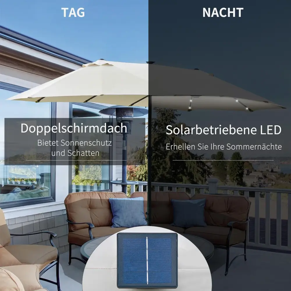 Dubbelt Parasoll med LED-Belysning Stort 440 x 256 Cm