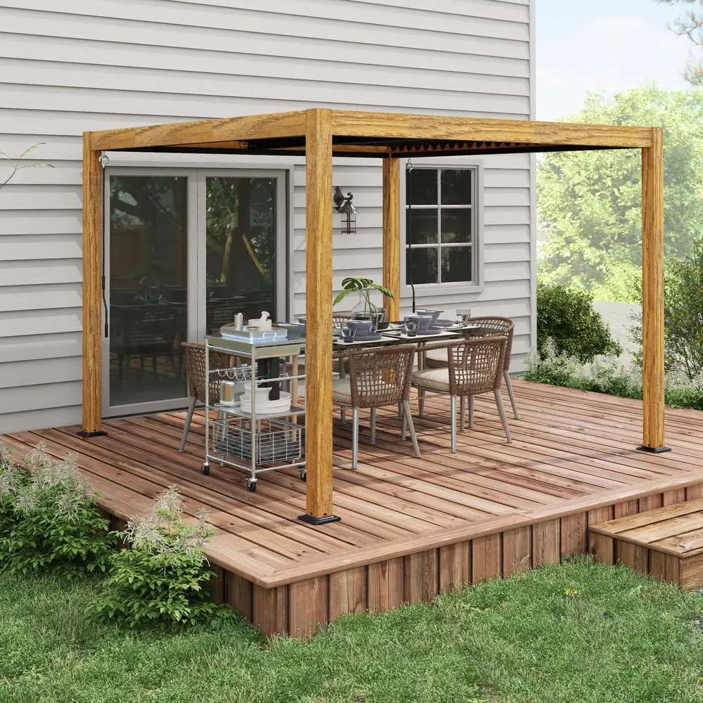 Pergola Trädgårdspaviljong Natur av Aluminium 3 x 3 M
