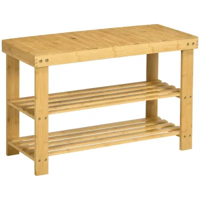 Skobänk Garderobsbänk Natur av Bambu 3 70 x 28 x 45 cm