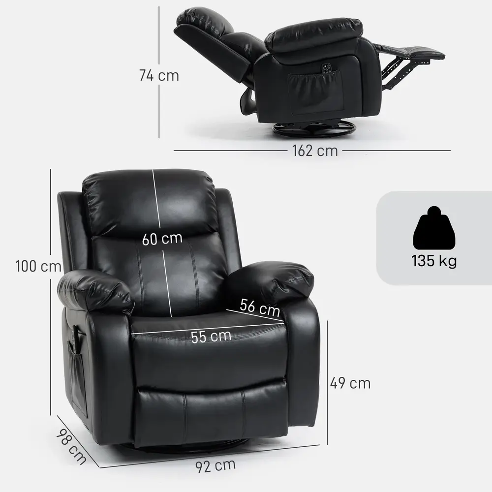 Massagestol Elektrisk Svart Konstläder Relaxfåtölj 8