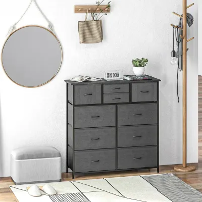 Byrå med 10 Tyglådor och Metallram, Svart