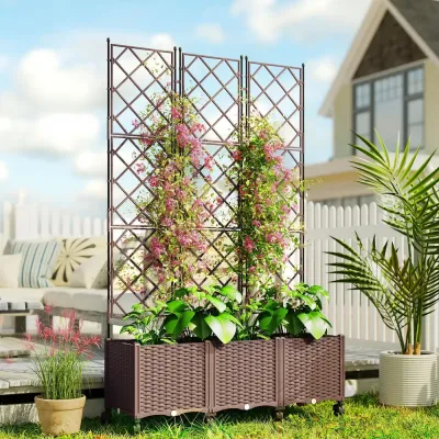 Odlingslåda med Spaljé Brun Plast Blomlåda 120x40x192 cm