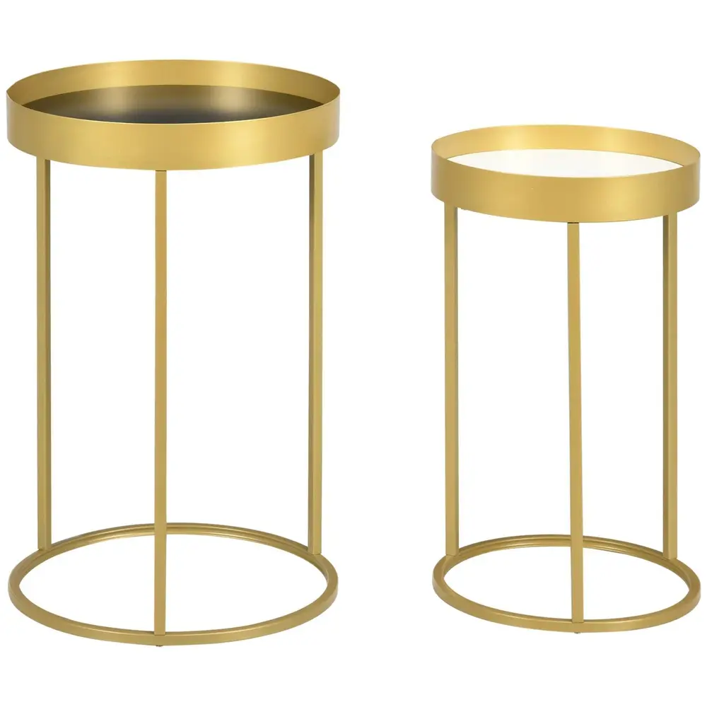 Satsbord med Upphöjd Kant 2-Pack Runda Soffbord i Metall