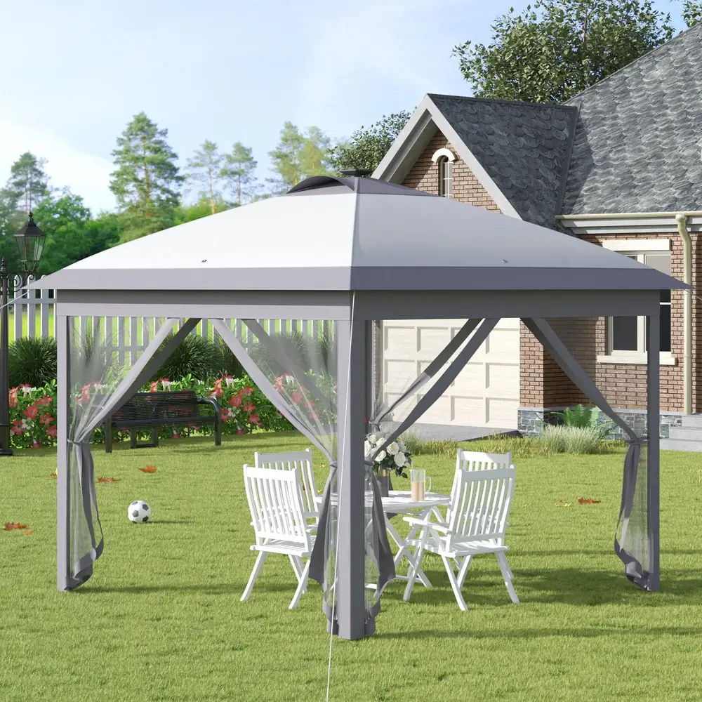 Hopfällbar Paviljong Gazebo Grå av Oxford Tyg 3,3 x 3,3 m