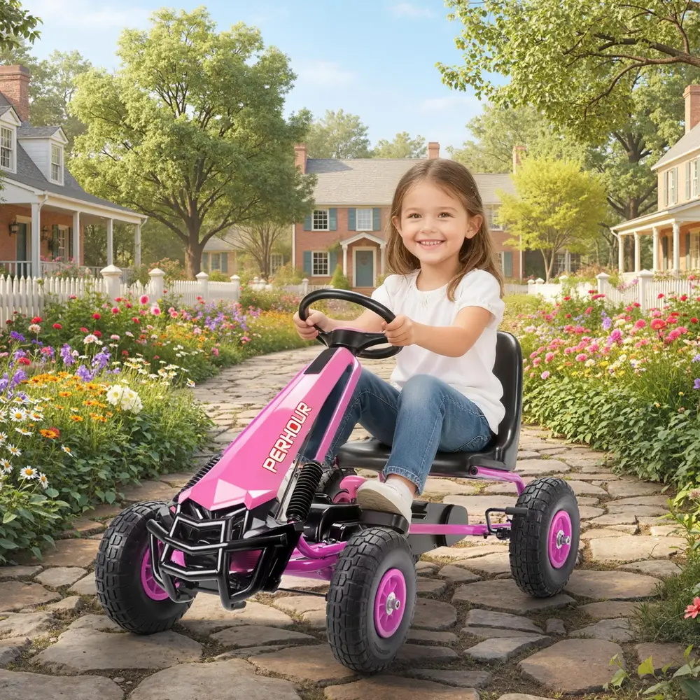 Trampbil Go-Kart Rosa Metall och Plast för Barn 3-8 År