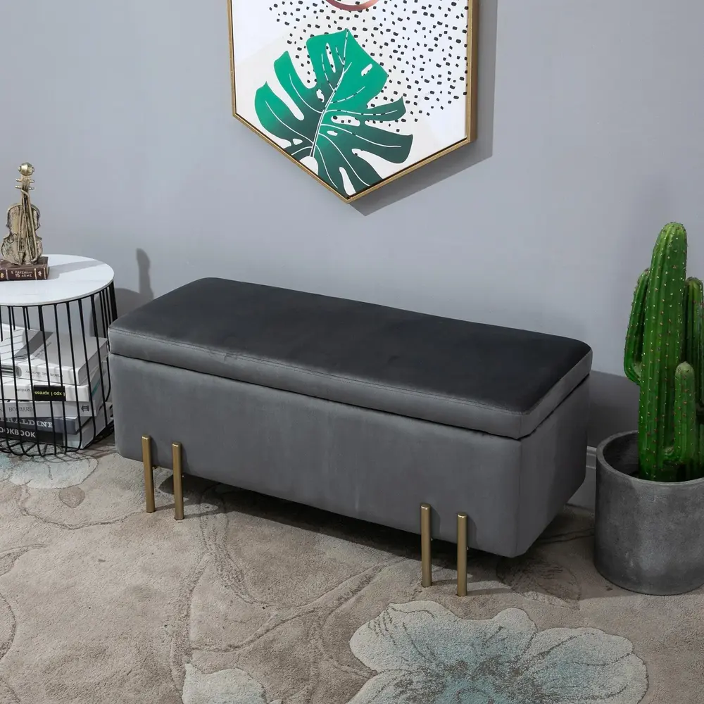 Bänk Stoppad med Förvaringsutrymme 100 x 40 x 42 Cm