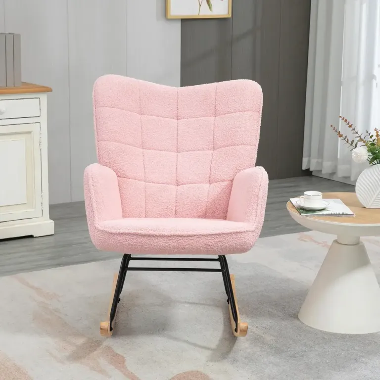 Gungstol i Retrodesign med Berberfleece Rosa