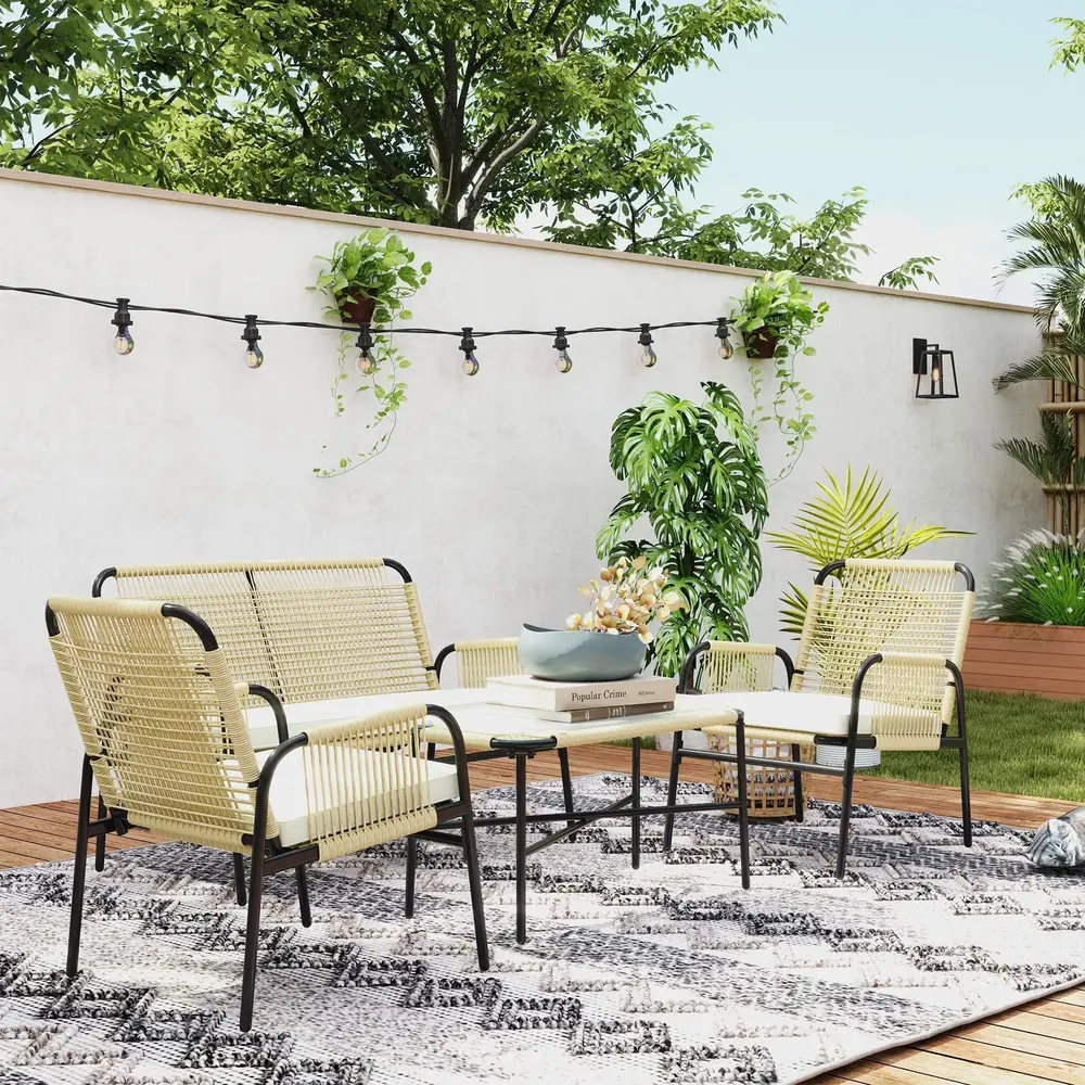 Trädgårdsmöbelset Sittgrupp Svart Gul 110 x 65 x 74 cm