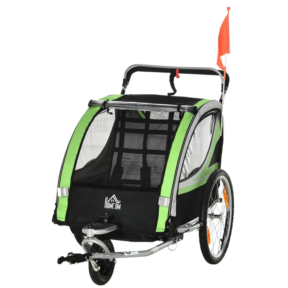 2-i-1 Cykelvagn för 2 Barn Push-Along Funktion Regnskydd