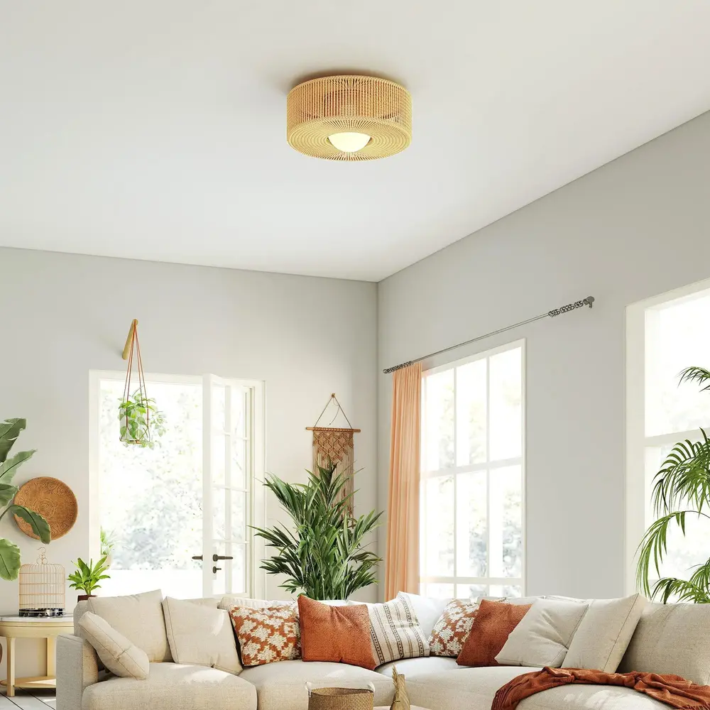 Taklampa Boho Beige Hamparep och Metall Rund Takarmatur i