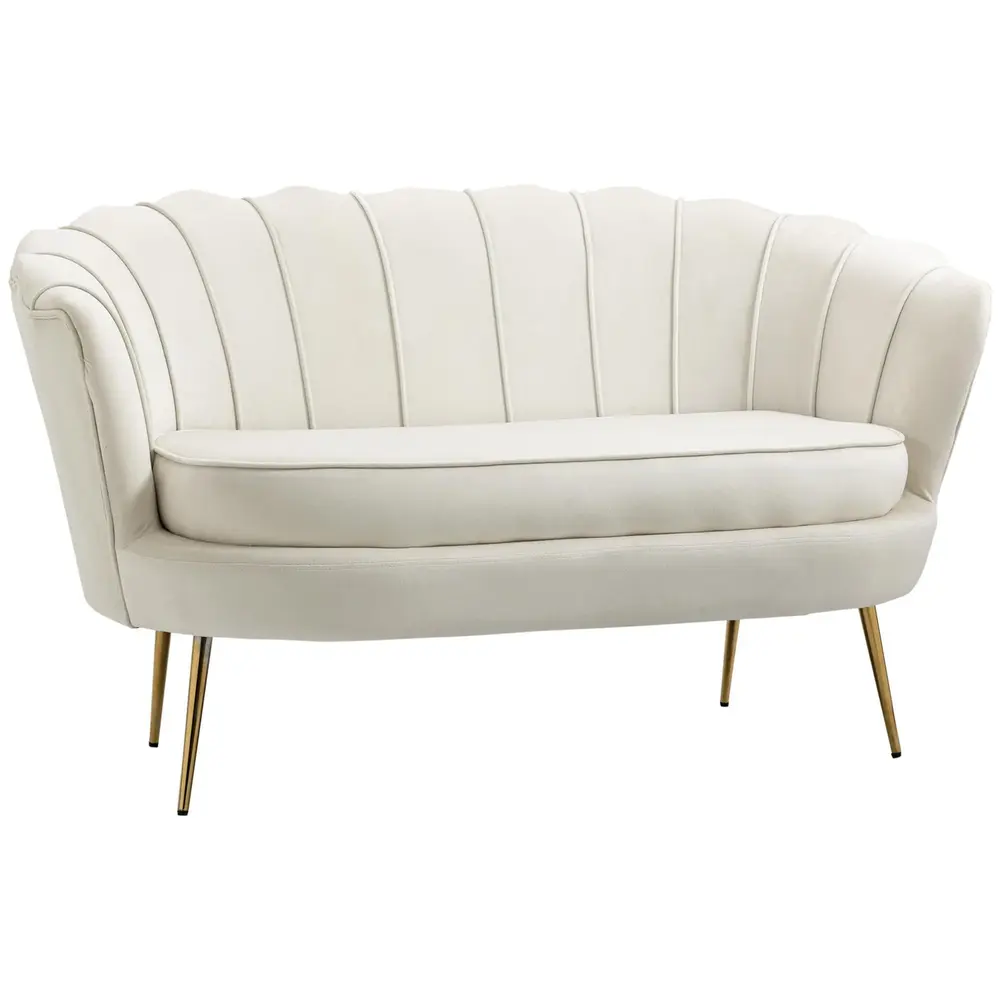Soffa Loveseat Kräm av Sammet och Trä 130 x 77 x 77 Cm
