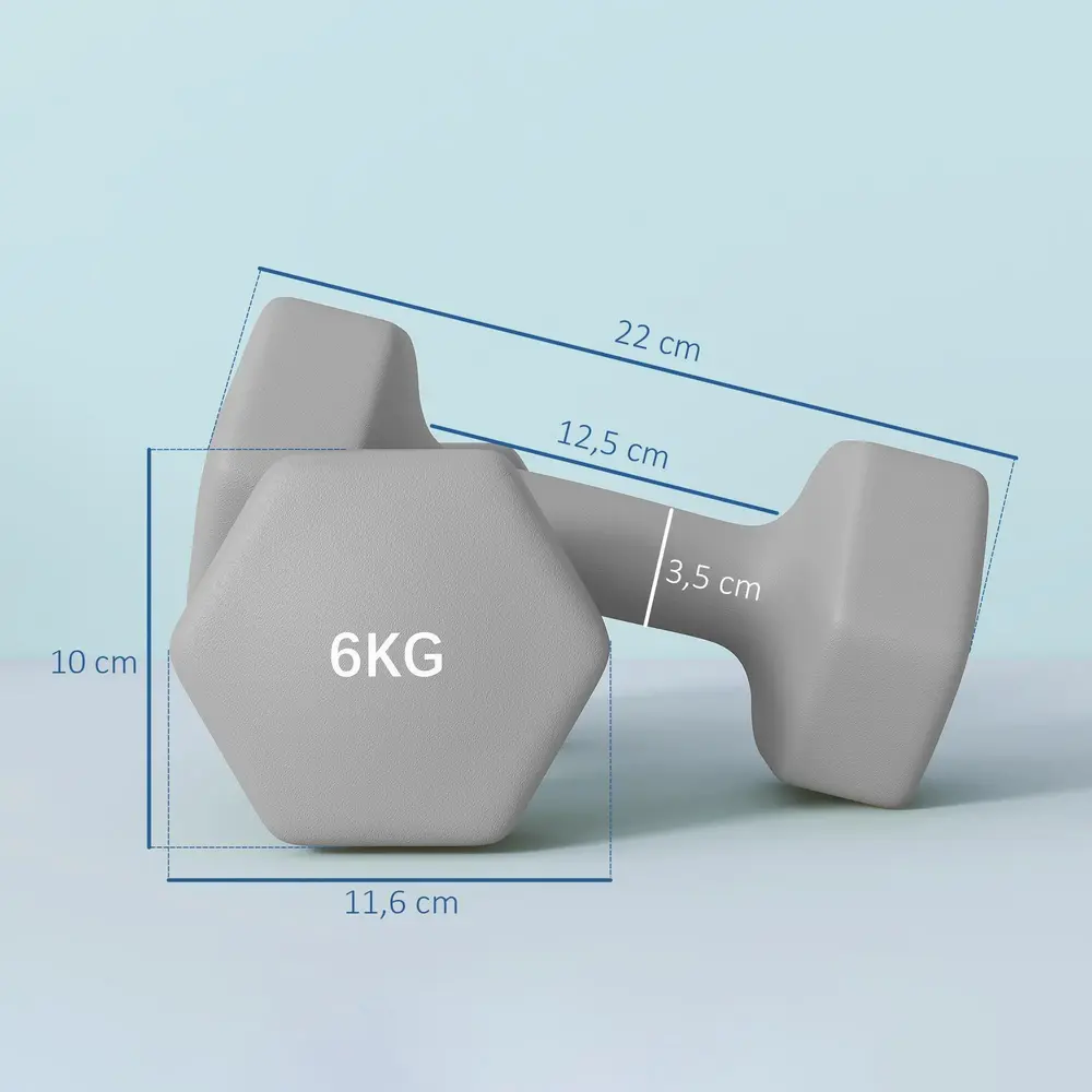 Hantelset 2 x 6 Kg med Sexkantig och Halkfria Grepp