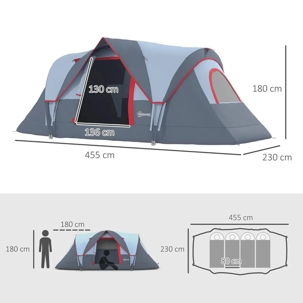 Campingtält 5-6 Personer Tunneltält 4,55 x 2,3 x 1,8 M