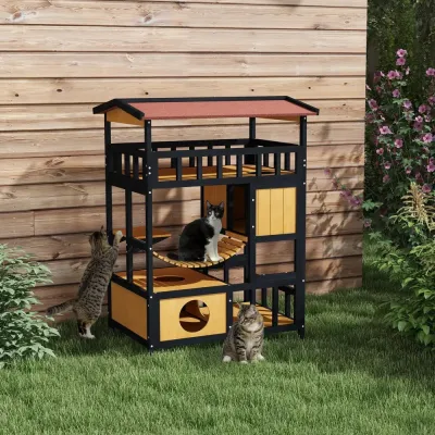 Katthus med Plattformar Hängbro och Kattgrottor