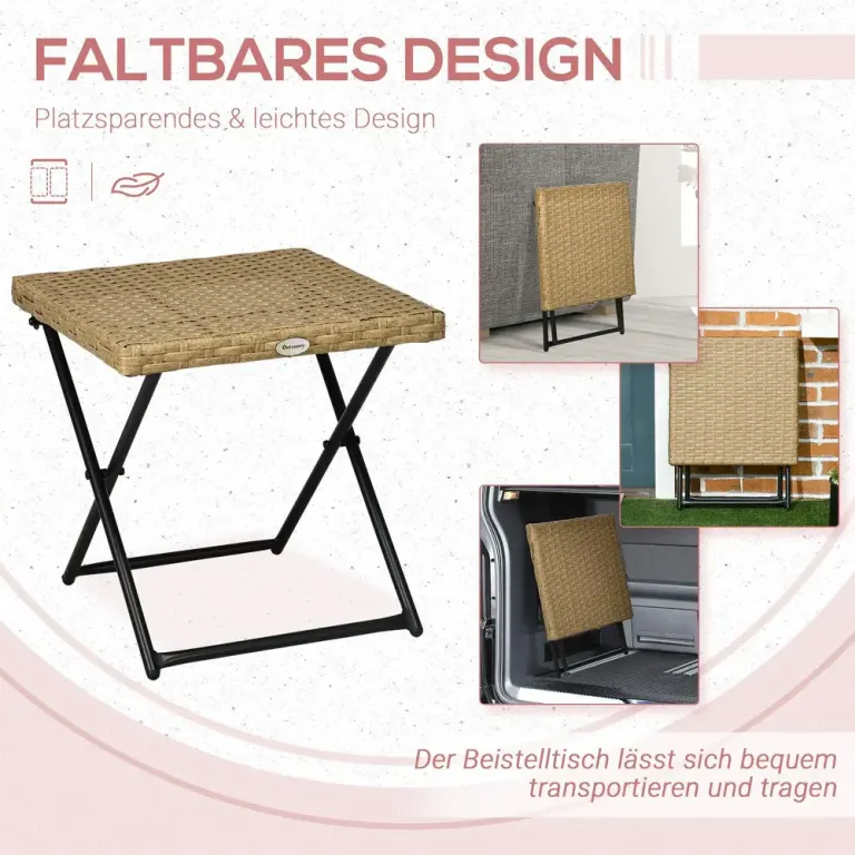 Hopfällbart Balkongbord i Konstrotting 40 X 40 cm, Natur