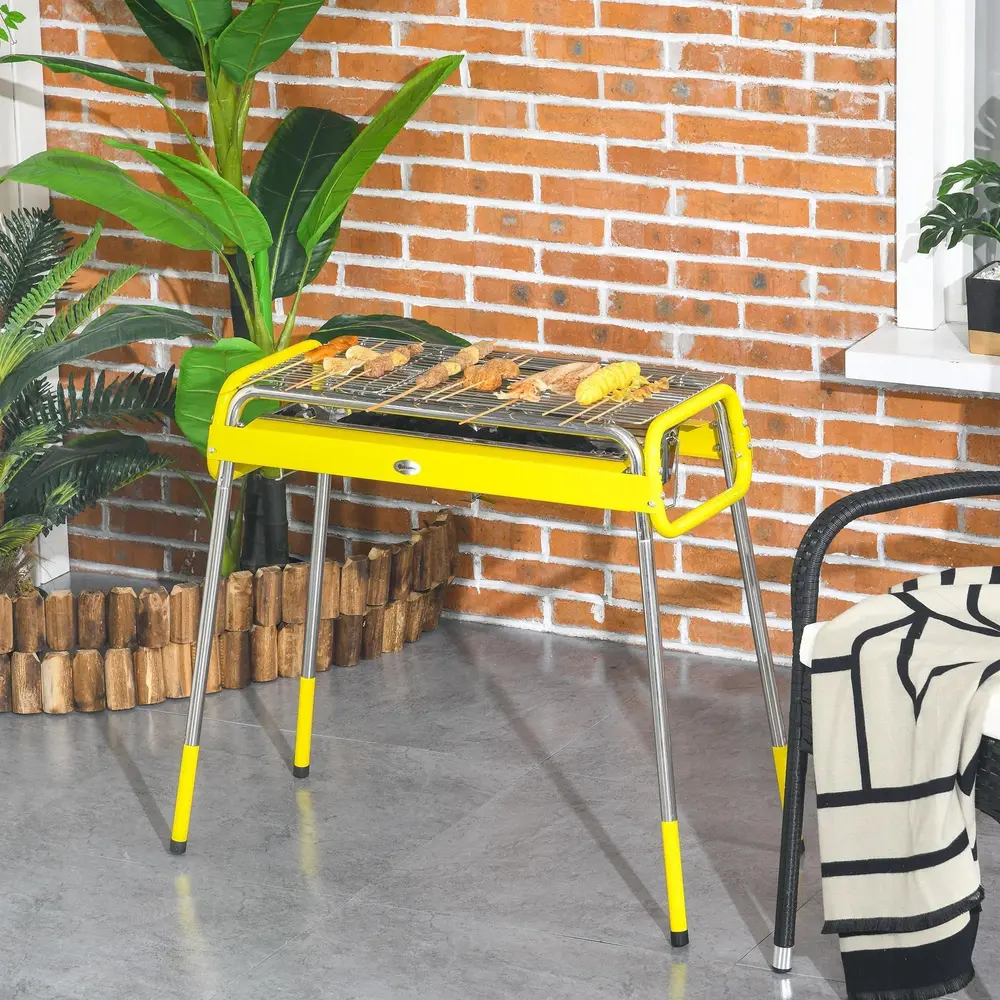Kolgrill BBQ Grill Silver av Rostfritt Stål Fällbar 2