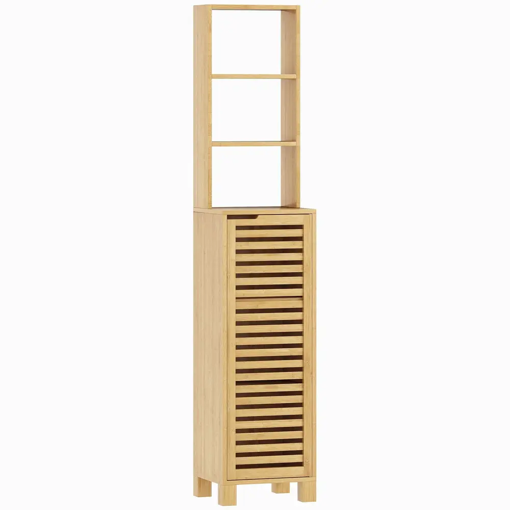 Badrumsskåp Högt Smalt Naturfärgad Bambu 34x30x170 Cm