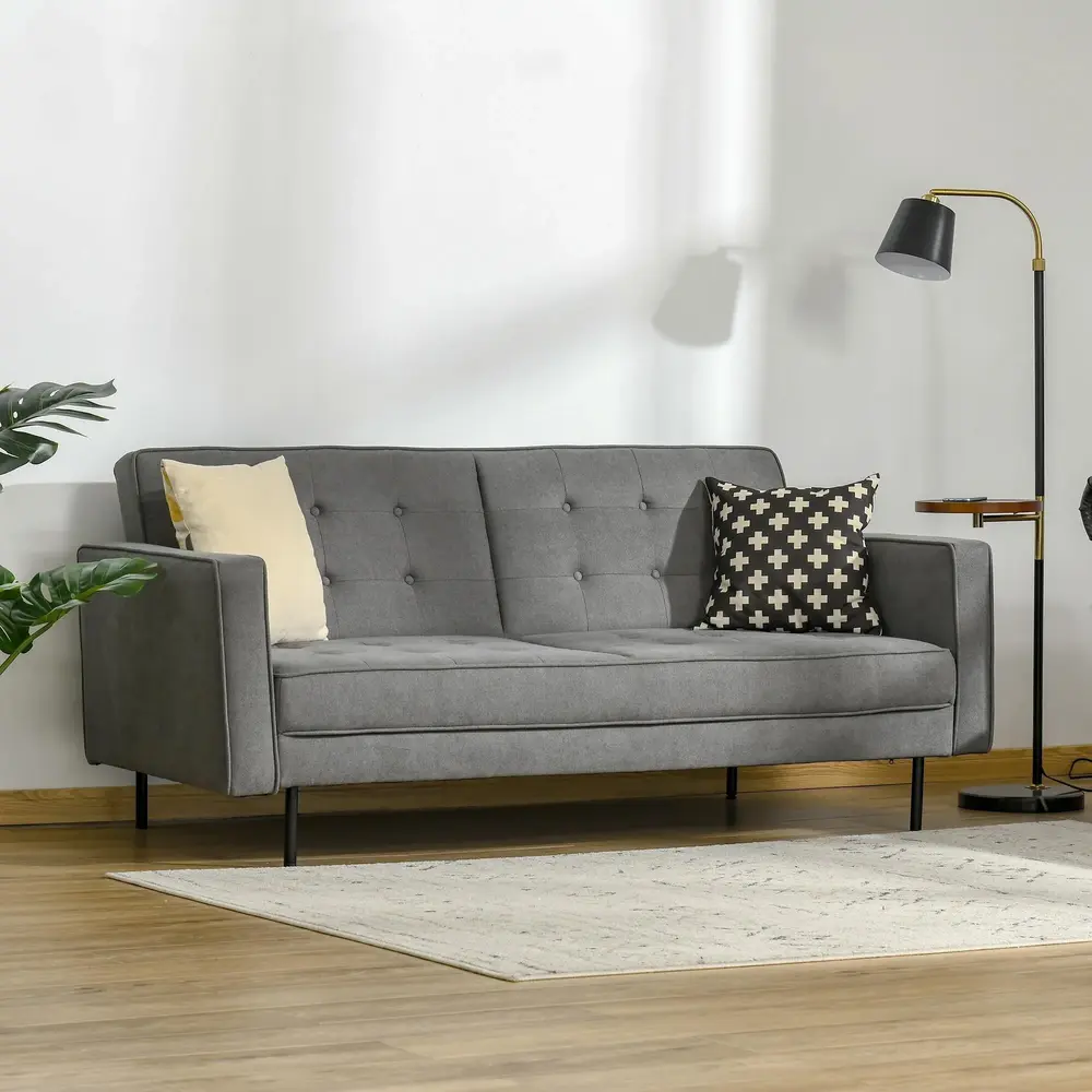Bäddsoffa i Vintage-Stil Fällbar Soffa med Träben i 3-Sits
