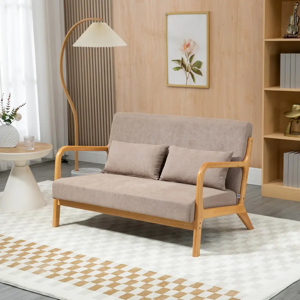 Soffa Loveseat 2-Sits Ljusgrå av Gummiträ 122 x 71 x 76 Cm