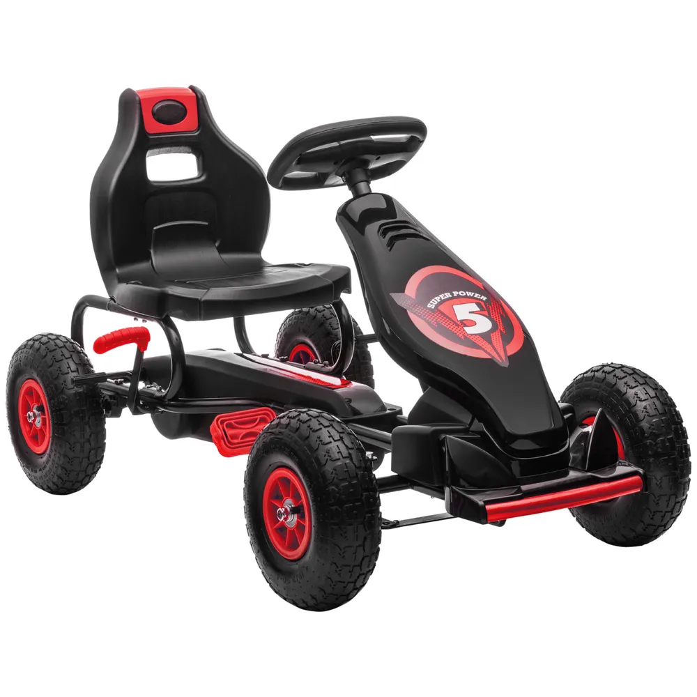 Trampbil Gokart Röd Svart av Metall och Plast för Barn 5-12