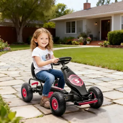 Trampbil Gokart Röd Svart av Metall och Plast för Barn 5-12