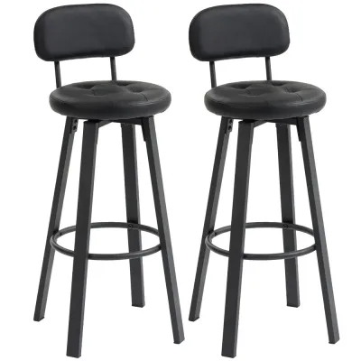 Barstol 2-Pack Svart Konstläder för Bar och Kök