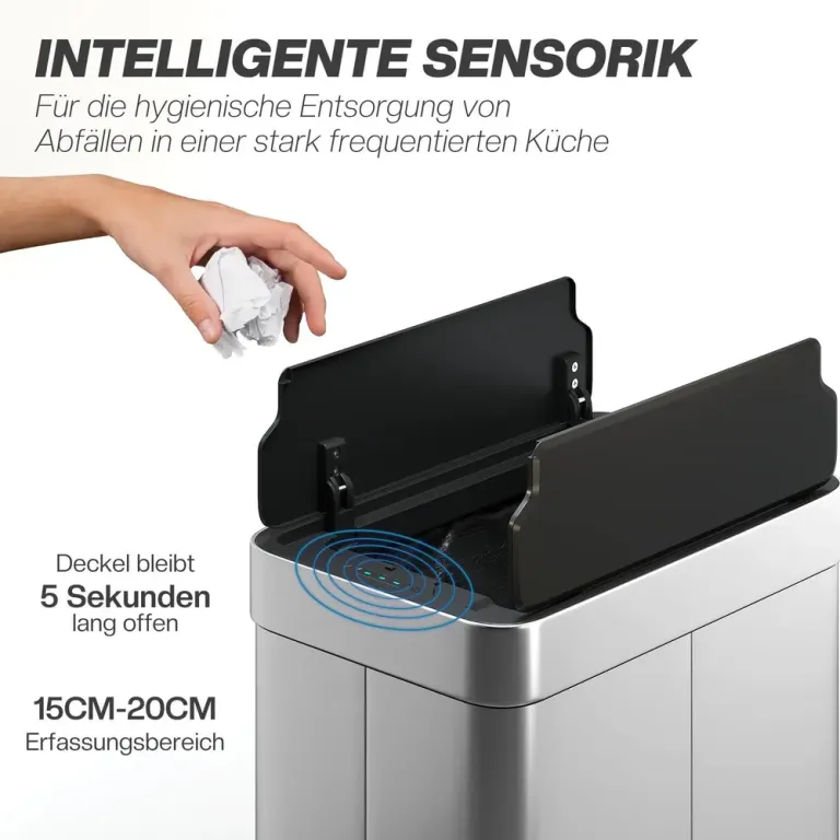 Soptunna med Sensor Silver Rostfritt Stål Automatisk