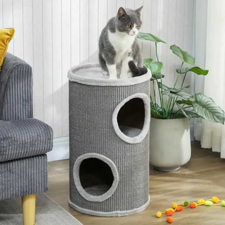 Klöstunna 2 Våningar Ljusgrå Sisal och Plysch 60 cm