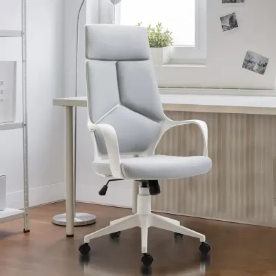 Kontorsstol Ergonomisk Grå Vit Nät för Skrivbord och Kontor