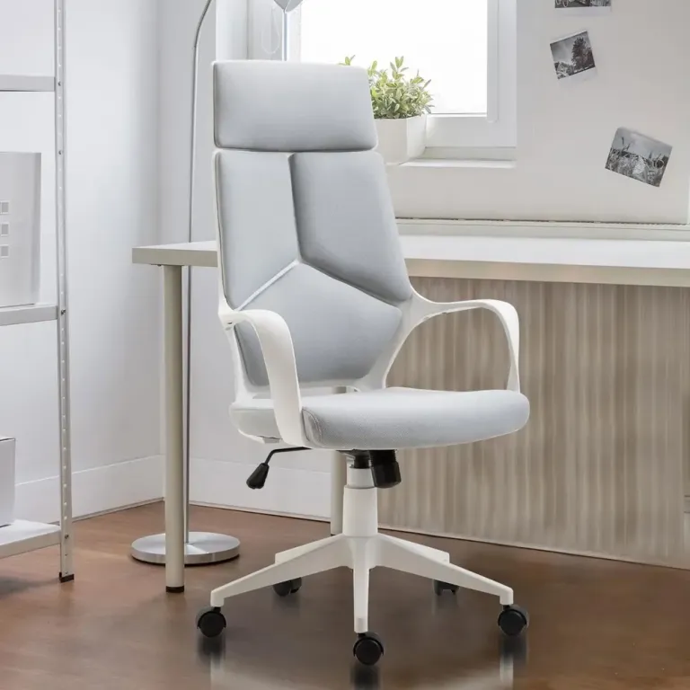 Kontorsstol Ergonomisk Grå Vit Nät för Skrivbord och Kontor